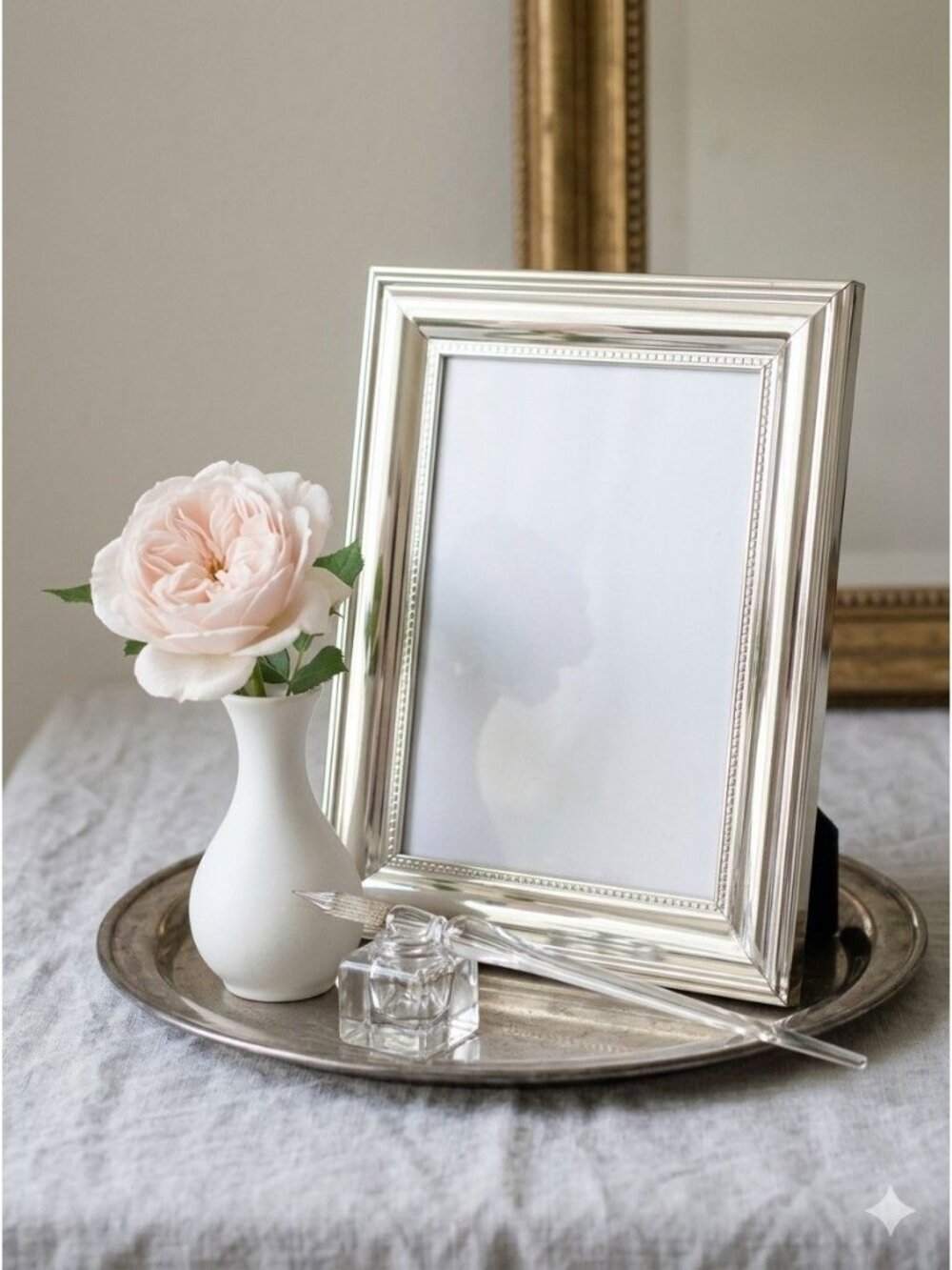 Silver Beaded Picture 4x6 Frame Polished Chrome Modern Heritage 1990s Vintage